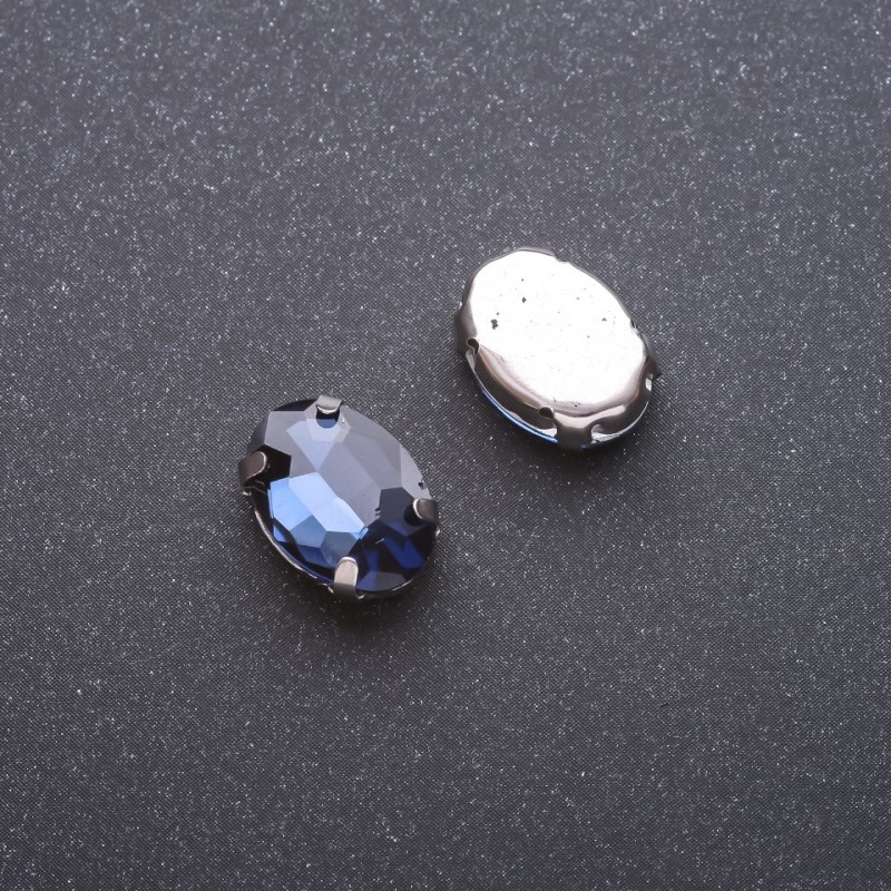 Price per pack /10pcs. Sew-on Crystal in Setting, Oval 10x14mm, Blue