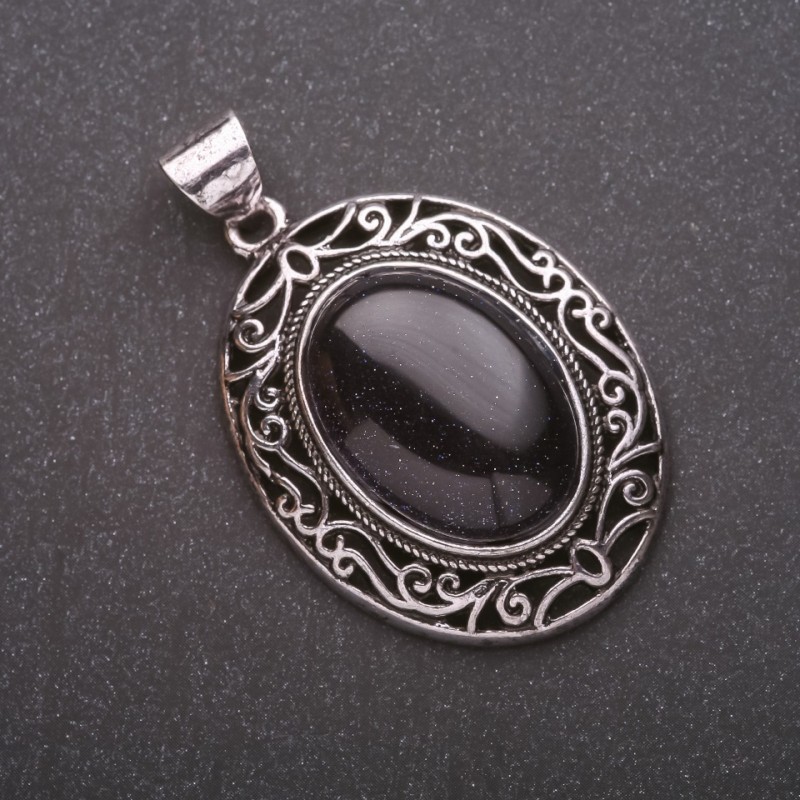 Pendant with natural Aventurine (synthetic) "Blue Sand of Cairo Night" in antique setting 33×40×52mm