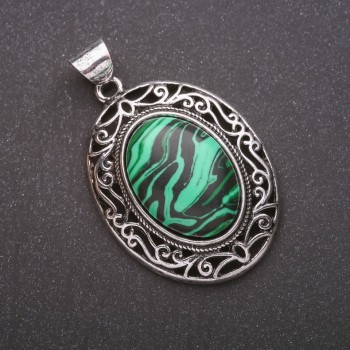 Malachite Pendant (raw) in antique setting 33×40×52 mm