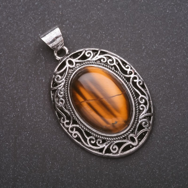 Pendant with Natural Tiger's Eye Stone in antique-style setting 33×40×52 mm