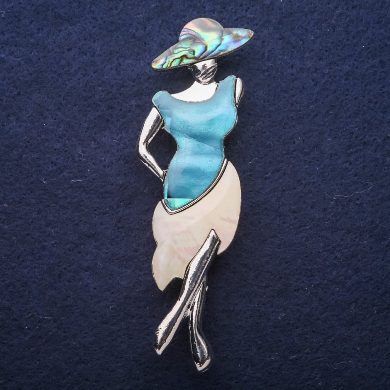 Brooch Pendant Lady with Pearl and Chalcedony 80x30mm +