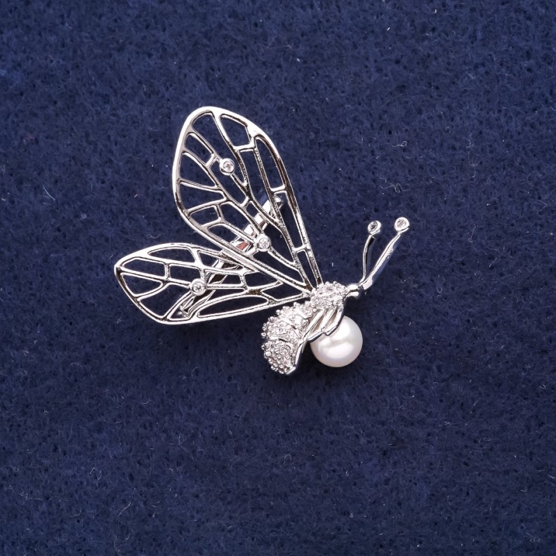 Sale! Butterfly Brooch with White Crystals in Swarovski Style 30x28mm White Metal