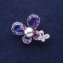 Sale! Brooch Butterfly with blue-pink crystals in Swarovski style 37x28mm white metal
