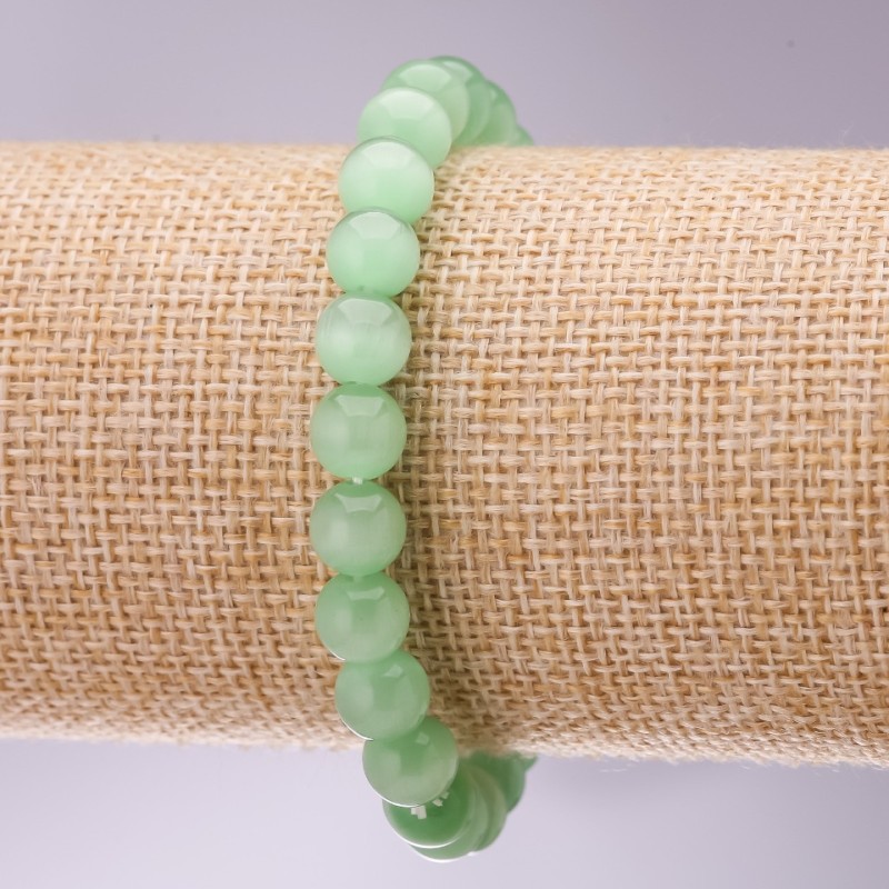 Bracelet Green Cat's Eye, 8mm diameter, 18cm length