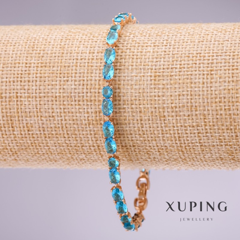 Xuping Bracelet with Blue Stones, 4mm Width, 18-20cm Length, Gold Plated with Extender Chain