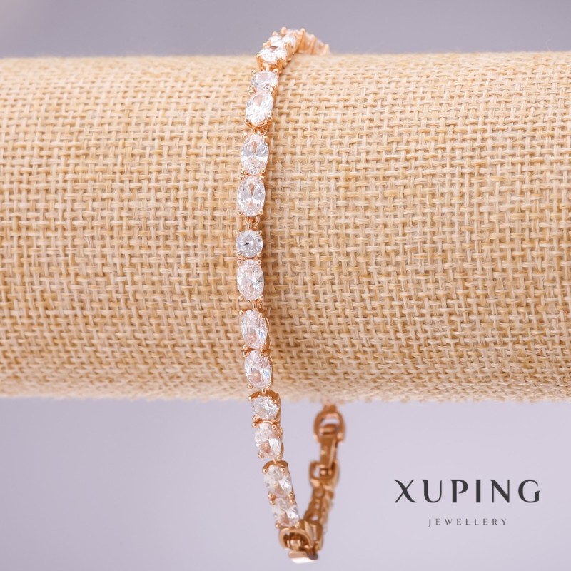 Xuping Bracelet with White Stones, 4mm Thickness, 18–20cm Length, Gold Pl plating with Extender Chain