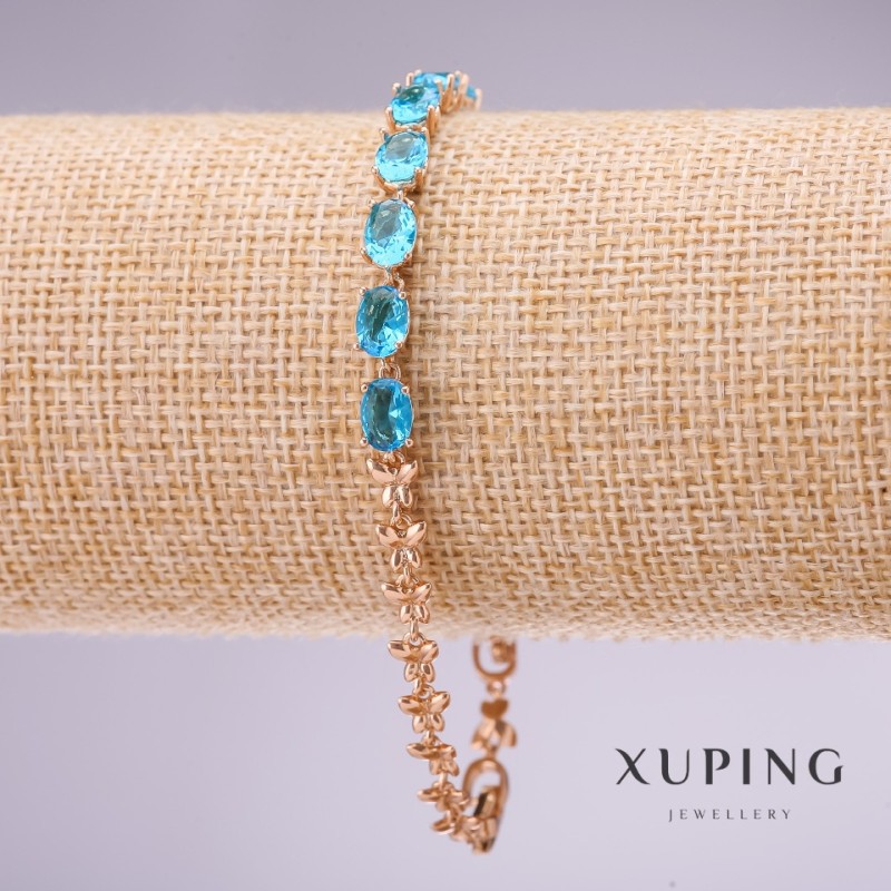 Xuping Bracelet with Blue Stones, 5mm Thick, 17-20cm Length, Gold Plated with Extender Chain