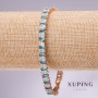 Xuping Bracelet with Blue and White Stones, 6.5 mm thickness, length 17–19 cm, gold plated with extension chain
