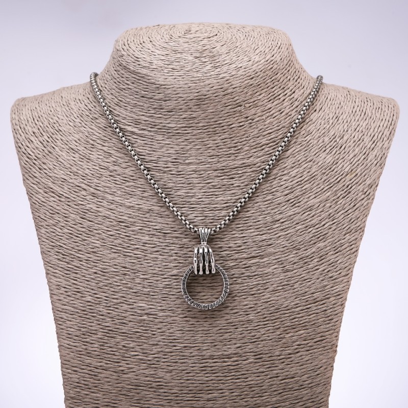 Pendant in a 'punk goth' style Paw with ring 24x6mm on chain, 65cm length