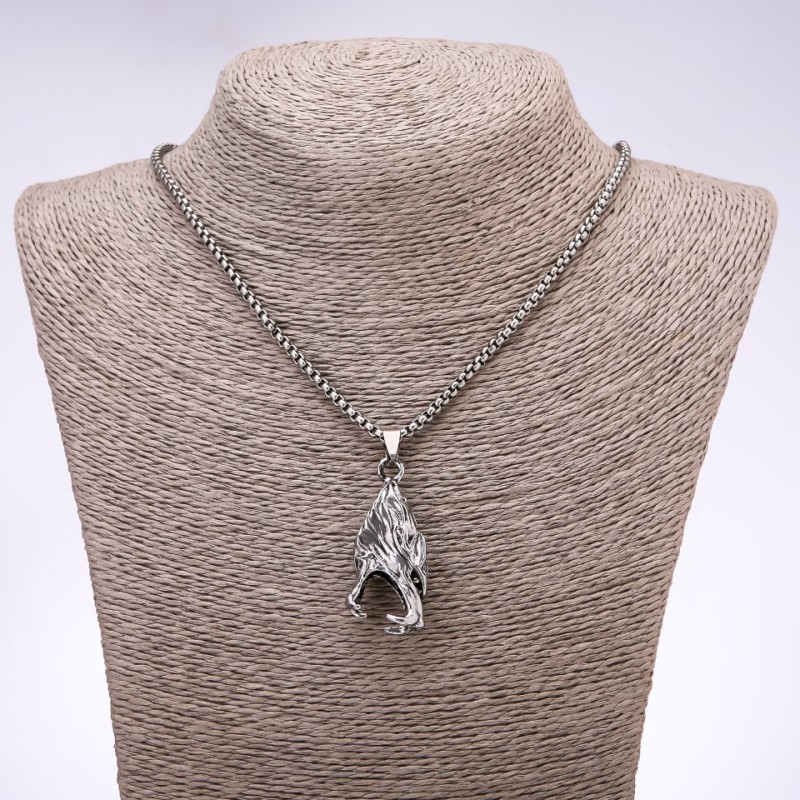 Pendant in a "punk goth" wolf style 45x20mm on a chain, 65cm long