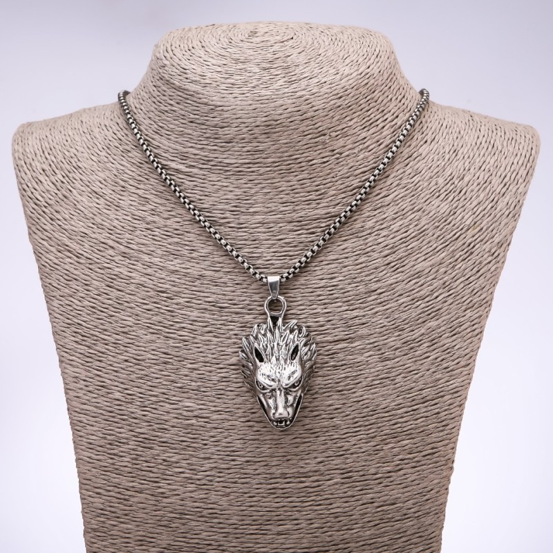 Pendant "Punk Goth" Wolf 30x50mm on Chain, 65cm Length