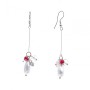 Earrings with white and red beads, pendant style, 65mm
