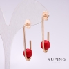Xuping Earrings with Red Mallorca Pearl 34x8mm 18K Gold Plating