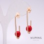 Xuping Earrings with Red Mallorca Pearl 34x8mm 18K Gold Plating