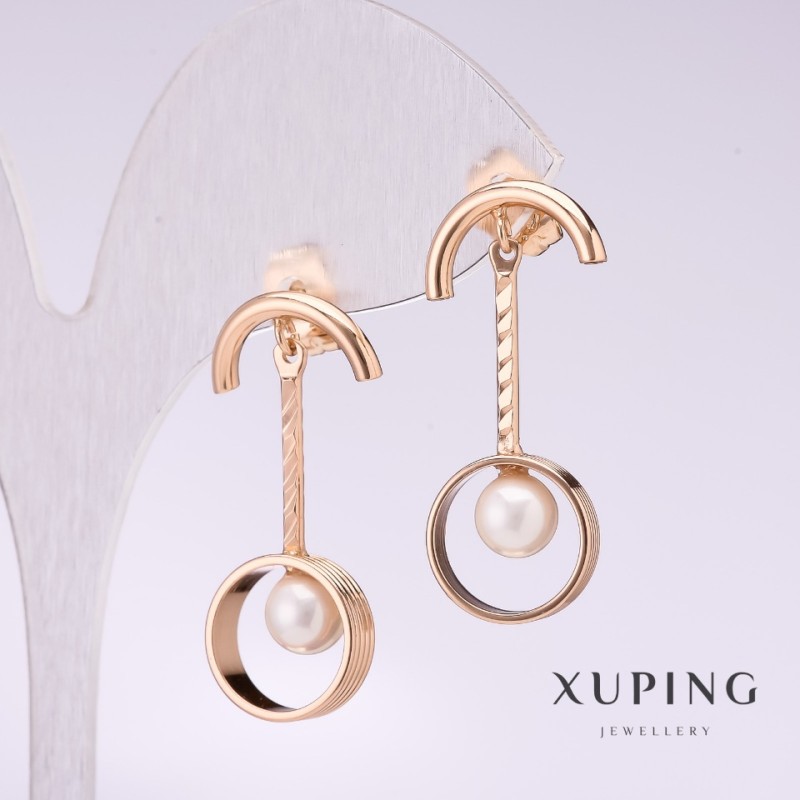 Xuping Earrings with Mallorca White Pearl 30x5mm 18K Gold Plated