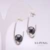 Xuping Stud Earring with Black Mallorca Pearl 33x10mm Rhodium