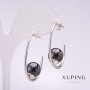 Xuping Stud Earring with Black Mallorca Pearl 33x10mm Rhodium
