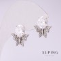 Xuping Butterfly Earrings with White Stones 16x14mm Rhodium