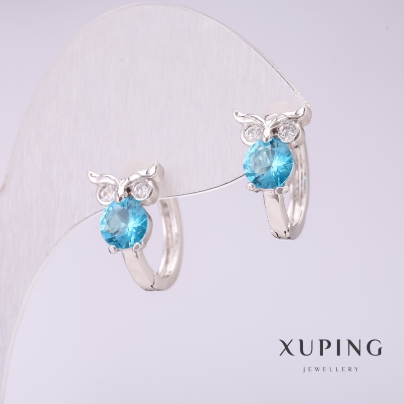 Xuping Owl Earrings with Blue Stones 15x9mm Rhodium