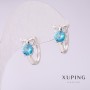 Xuping Owl Earrings with Blue Stones 15x9mm Rhodium
