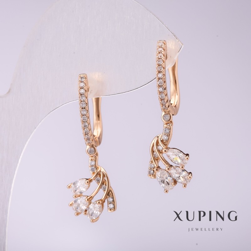 Xuping Earrings with White Stones 32x12mm 18K Gold Plated
