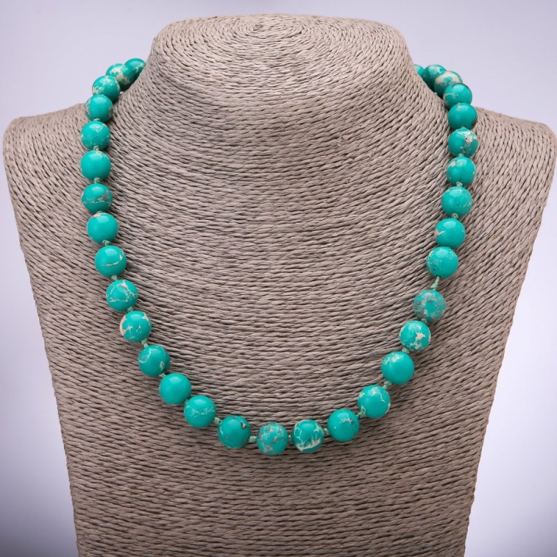 Variscite Necklace Smooth Round Beads, Diameter 10+/-mm, Length 48cm