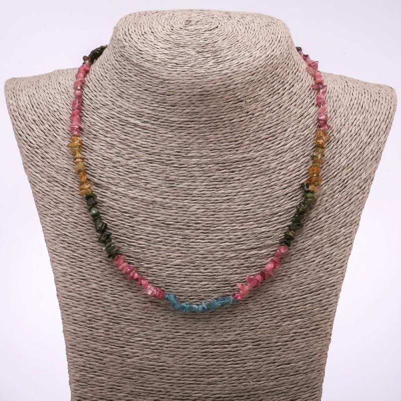 Tourmaline Natural Stone Chip Necklace, Diameter 7x3mm+/-, Length 45cm+