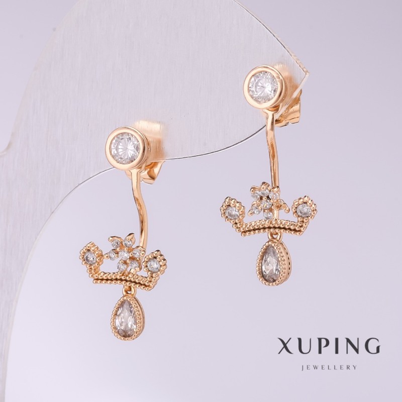 Xuping Crown Earrings with White Rhinestones 28x12mm Gold-Plated