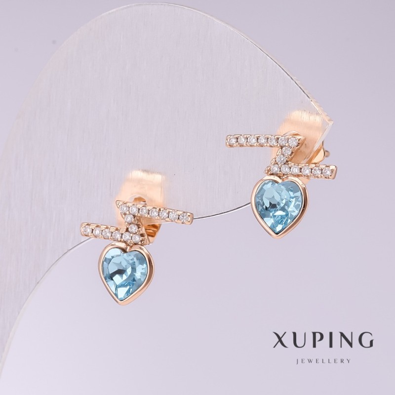 Xuping Stud Earrings with Light Blue Heart Stones 12x11mm Gold-Plated