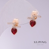 Xuping Stud Earrings with Red Heart Stones 12x11mm Gold-Plated
