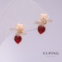 Xuping Stud Earrings with Red Heart Stones 12x11mm Gold-Plated