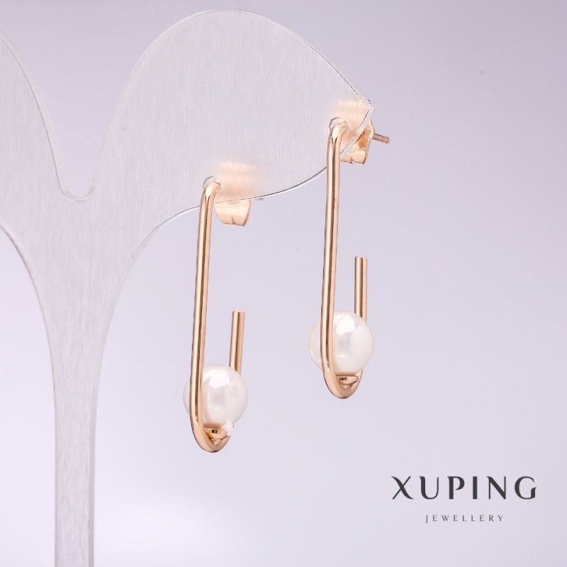Xuping Earrings with White Majorca Pearls 34x8mm Gold-Plated