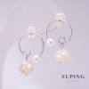 Xuping Ring Earrings with Nacre Beads 17x23mm Rhodium