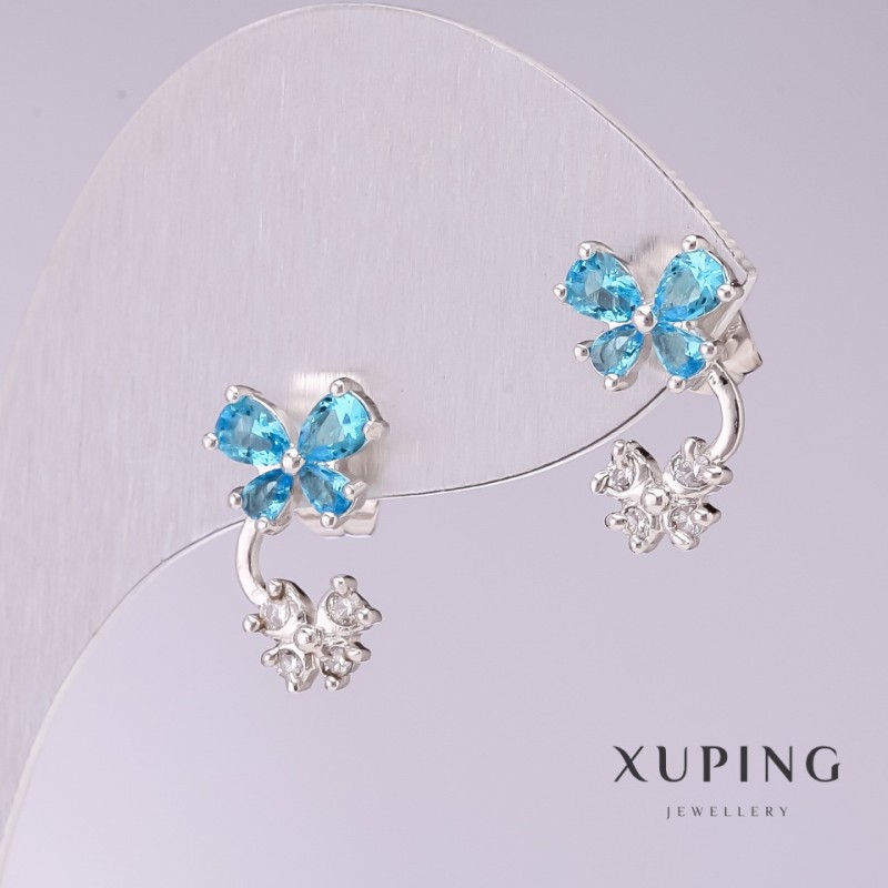 Xuping Butterfly Earrings with Sky-Blue Stones 15x9mm Rhodium