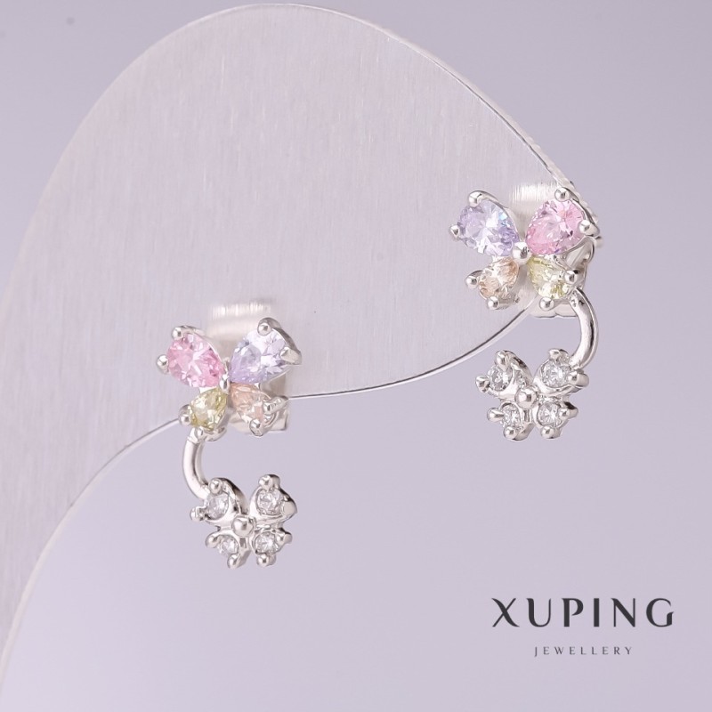 Xuping Butterfly Earrings with Multicoloured Stones 15x9mm Rhodium