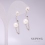 Xuping Earrings with White Mallorca Pearls 34x8mm Rhodium