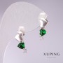 Xuping Heart Garland Earrings with Green Stones 17x7mm Rhodium-Plated