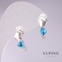 Xuping Heart Garland Earrings with Light Blue Stones 17x7mm Rhodium-Plated