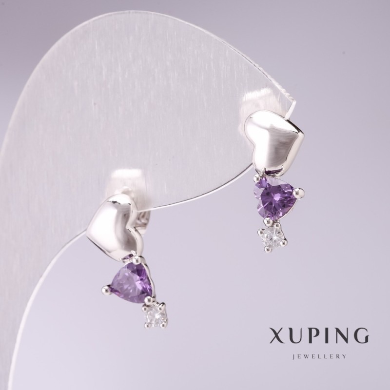 Xuping Heart Garland Earrings with Lilac Stones 17x7mm Rhodium-Plated