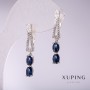 Xuping Earrings with Blue Stones 33x5mm Rhodium-Plated