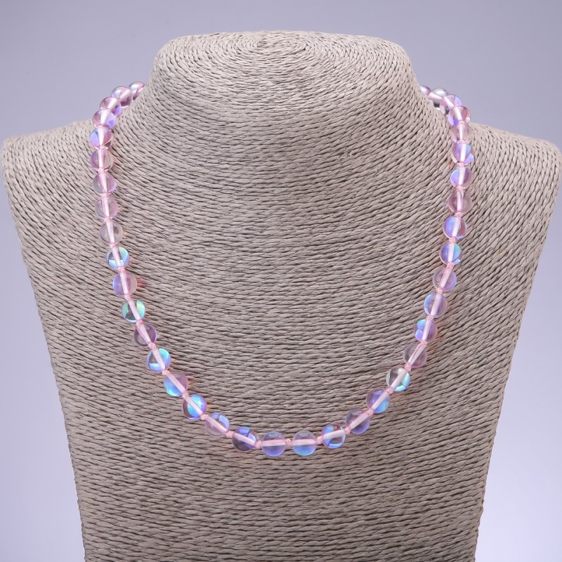 Opal Glass Necklace Pink, Diameter 8mm, Length 48cm
