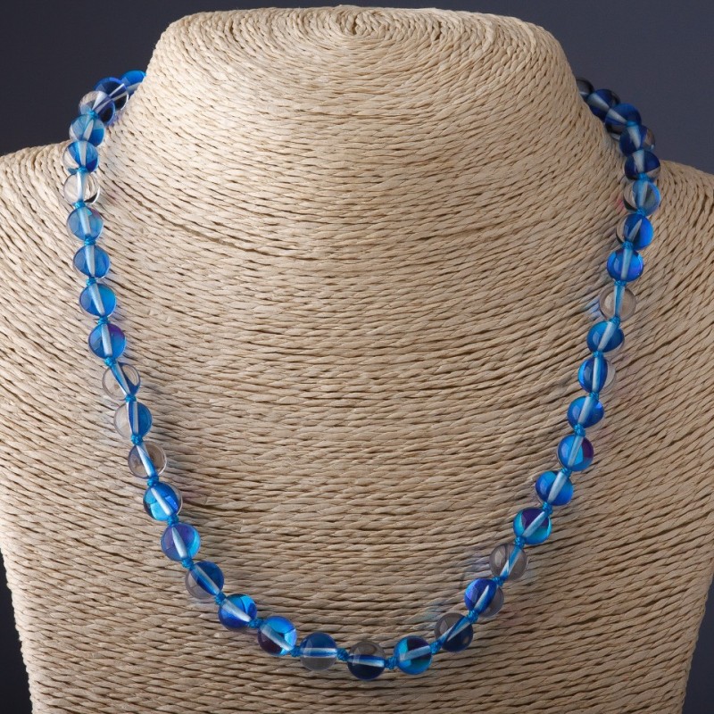 Necklace of Opal Glass Blue, 8mm diameter