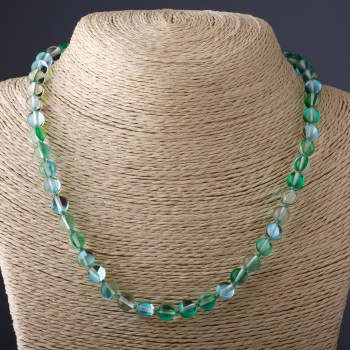 Necklace "Opal Glass" green, 8mm diameter