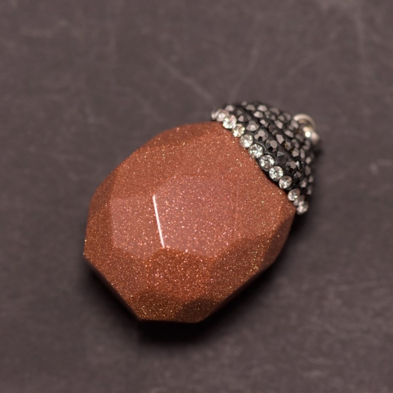 "Acorn" Pendant with Aventurine "Golden Sand" Stone (Synthetic) 24x36x40+/-mm