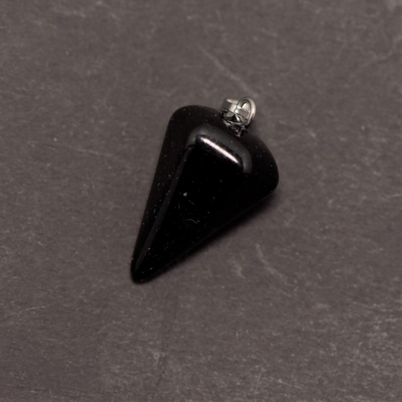 Pendulum Pendant with Natural Black Agate Stone 14x22x30+/-mm