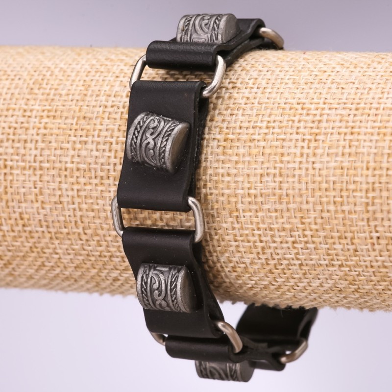 Men's Eco-Leather Bracelet Ornament Link Strap, length 20-23cm, thickness 20mm