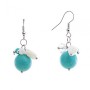 Dangle earrings with coloured small beads and a large turquoise centerpiece (plated), metal in silver tone, 40mm
