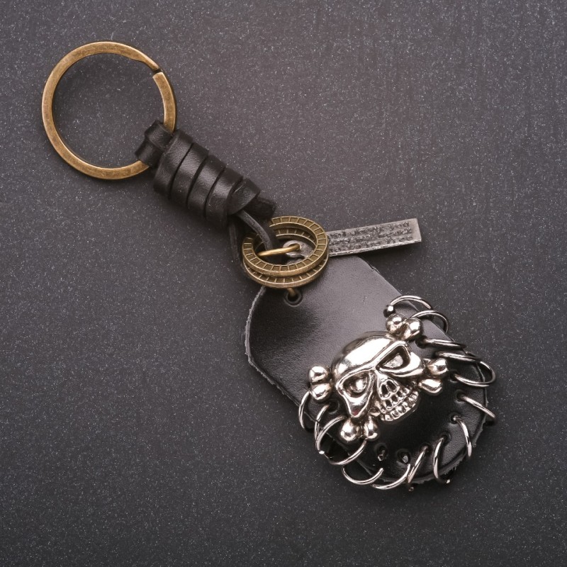 Men's Eco-Leather Keychain Skull, Length 12cm