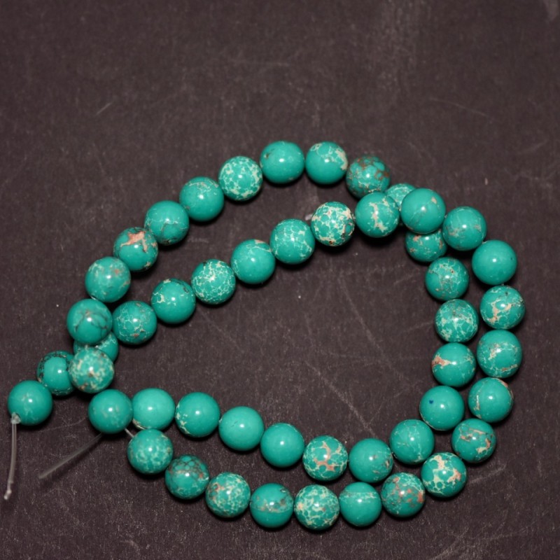 Variscite (Synthetic) Beads Green Smooth Ball on Thread, 8mm Diameter, 38cm Length (+/-)