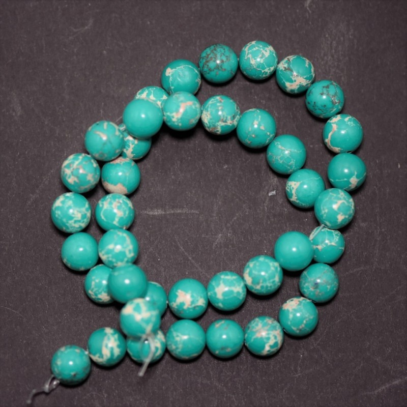 Variscite (Synthetic) Beads Green Smooth Ball on Thread, 10mm Diameter, 38cm Length (+/-)